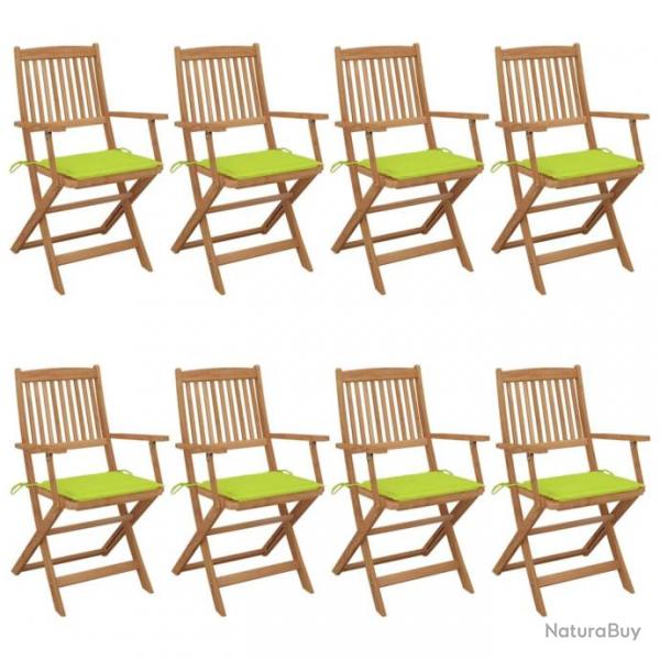 Chaises pliables de jardin 8 pcs avec coussins Bois d'acacia