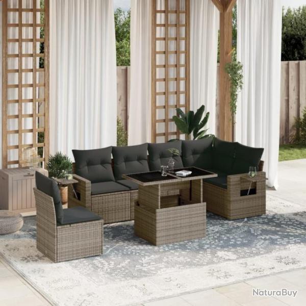 Salon de jardin avec coussins 7 pcs gris rsine tresse