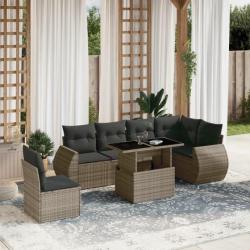 Salon de jardin avec coussins 7 pcs gris résine tressée