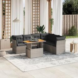 Salon de jardin avec coussins 7 pcs gris résine tressée