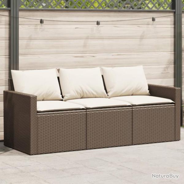 Canap de jardin avec coussins 3 places brun rsine tresse