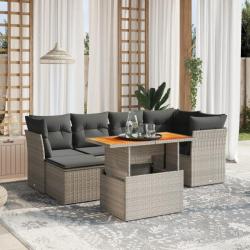 Salon de jardin avec coussins 7 pcs gris résine tressée