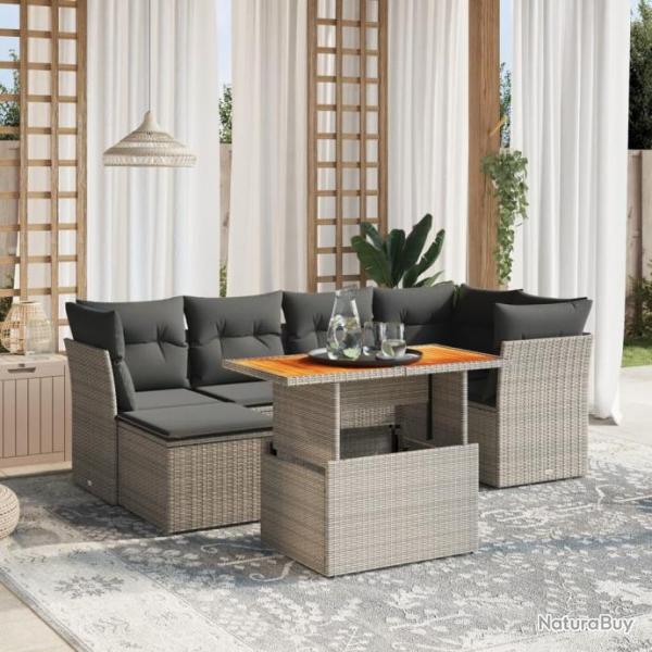 Salon de jardin avec coussins 7 pcs gris rsine tresse