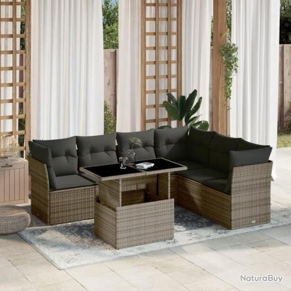 Salon de jardin avec coussins 7 pcs gris rsine tresse