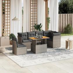 Salon de jardin avec coussins 7 pcs gris résine tressée