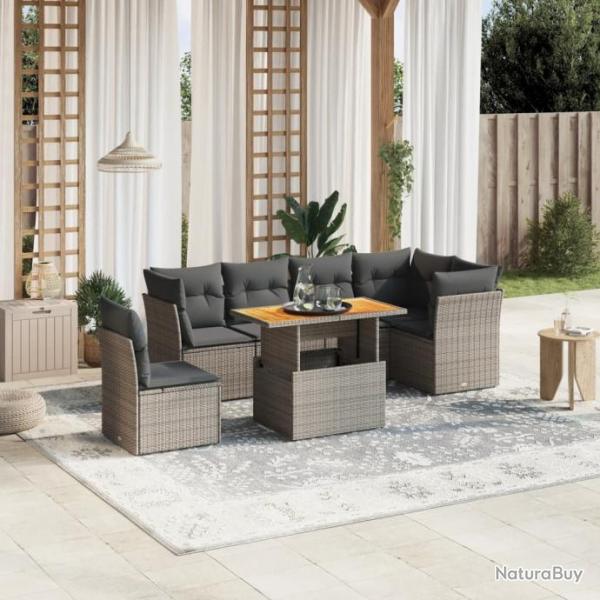 Salon de jardin avec coussins 7 pcs gris rsine tresse