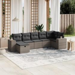 Salon de jardin avec coussins 7 pcs gris résine tressée