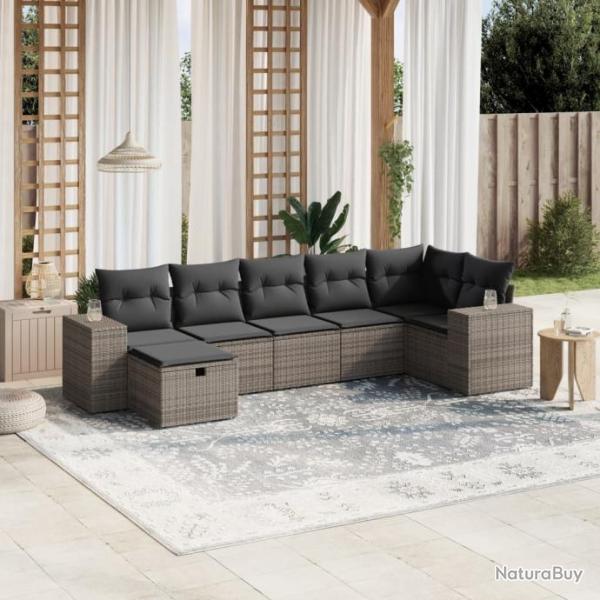 Salon de jardin avec coussins 7 pcs gris rsine tresse