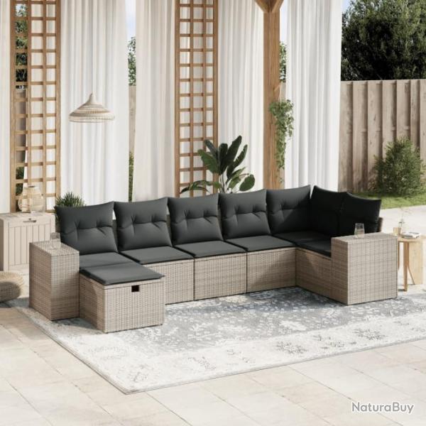 Salon de jardin avec coussins 7 pcs gris rsine tresse