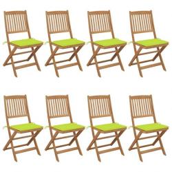 Chaises pliables de jardin 8 pcs avec coussins Bois d'acacia