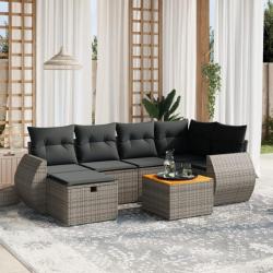 Salon de jardin avec coussins 7 pcs gris résine tressée