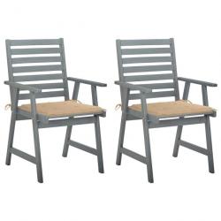 Chaises à dîner d'extérieur 2 pcs avec coussins Acacia massif