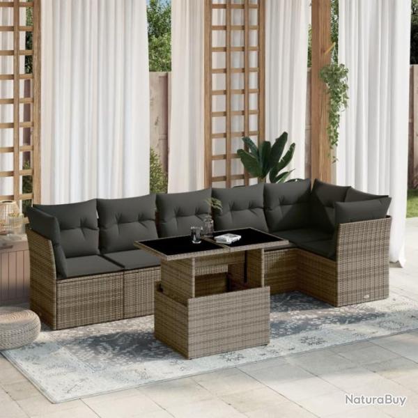 Salon de jardin avec coussins 7 pcs gris rsine tresse