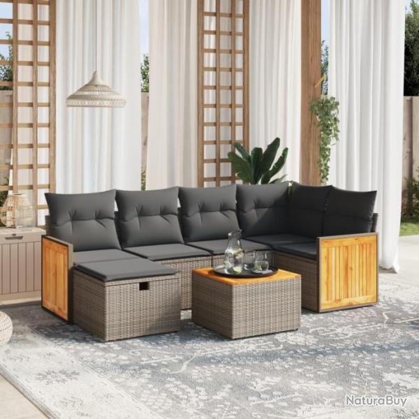 Salon de jardin avec coussins 7 pcs gris rsine tresse