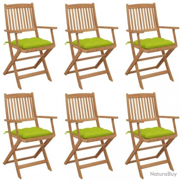 Chaises pliables de jardin 6 pcs avec coussins Bois d'acacia