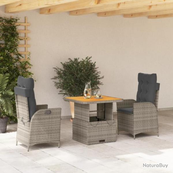 Ensemble  manger de jardin 3 pcs coussins gris rsine tresse