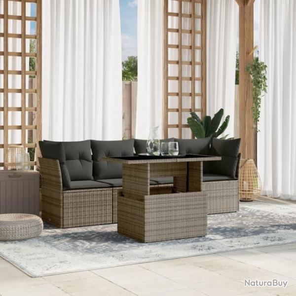 Salon de jardin 5 pcs avec coussins gris rsine tresse