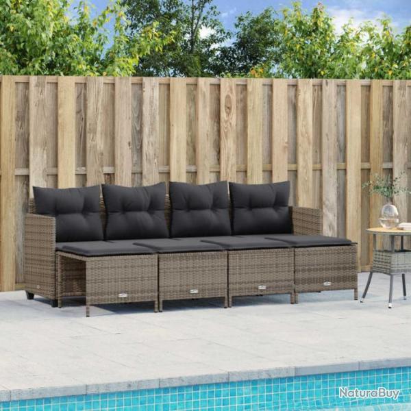 Salon de jardin 5 pcs avec coussins gris rsine tresse