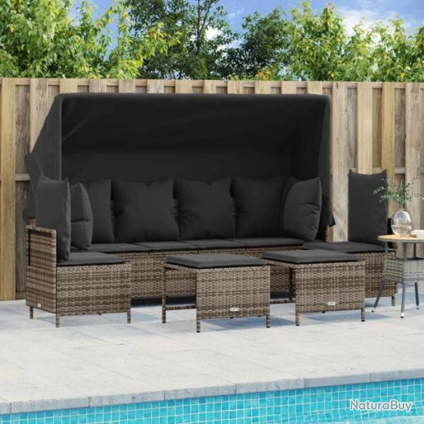 Salon de jardin 5 pcs avec coussins gris rsine tresse