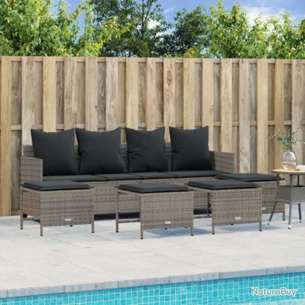 Salon de jardin 5 pcs avec coussins gris rsine tresse