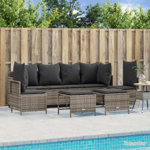 Salon de jardin 5 pcs avec coussins gris rsine tresse