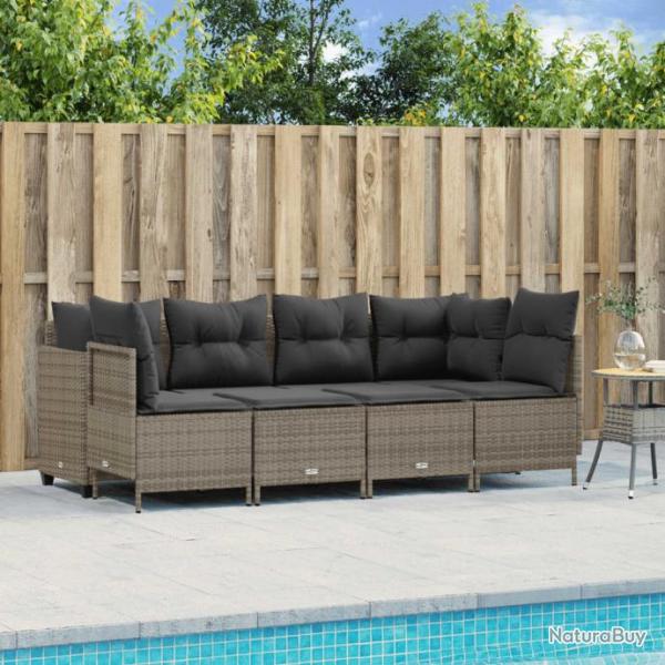 Salon de jardin 5 pcs avec coussins gris rsine tresse