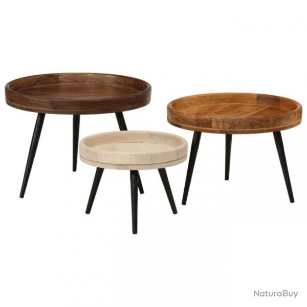 Tables basses rondes 3 pcs bois de manguier massif