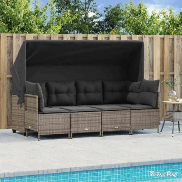 Salon de jardin 5 pcs avec coussins gris rsine tresse