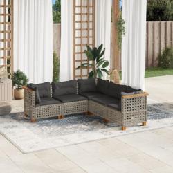 Salon de jardin 5 pcs avec coussins gris résine tressée