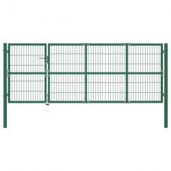 Portail de clôture de jardin avec poteaux 350x120 cm Acier Vert