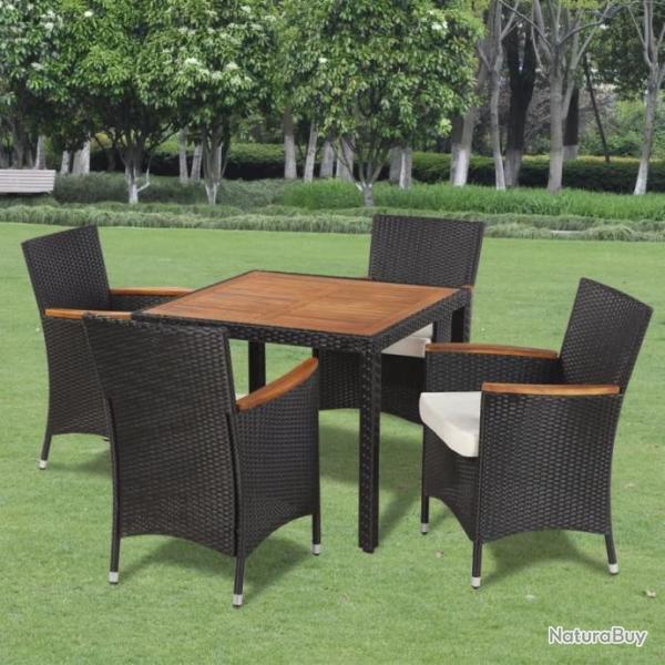 Salon de jardin 5 pcs avec coussins Rsine tresse Noir