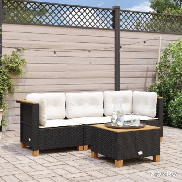 Canap de jardin avec coussins 3 places noir rsine tresse