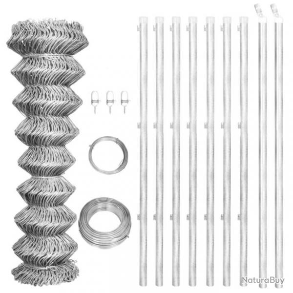 Clture  mailles avec poteaux Acier galvanis 15x1,25m Argent