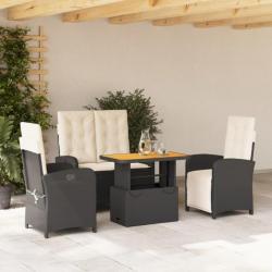 Ensemble à manger de jardin 4 pcs avec coussins noir