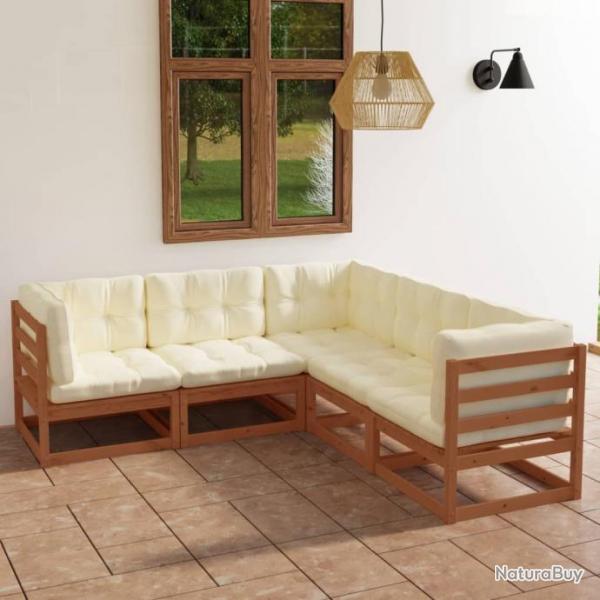 Salon de jardin 5 pcs avec coussins Bois de pin massif