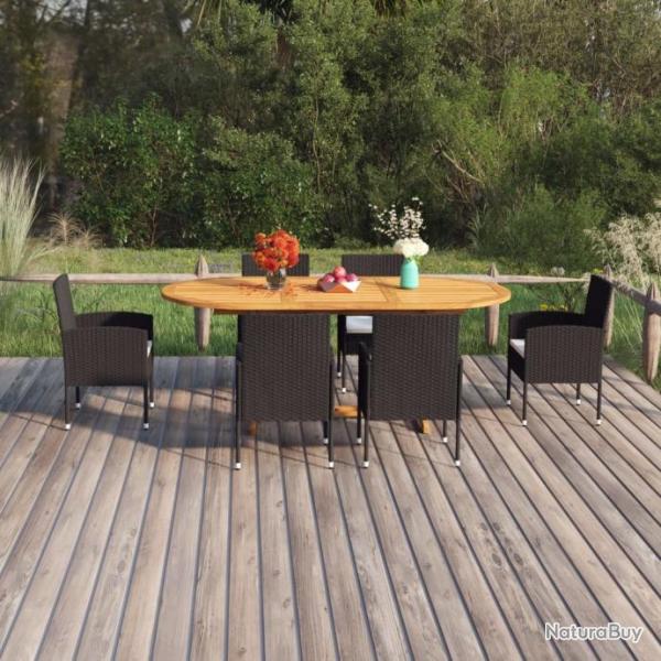 Ensemble  dner de jardin 7 pcs Rsine tresse Noir