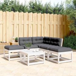 Salon de jardin 5 pcs avec coussins blanc bois massif de pin