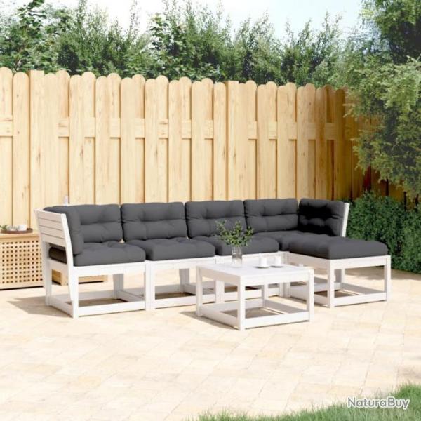 Salon de jardin 5 pcs avec coussins blanc bois massif de pin