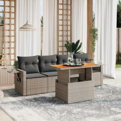 Salon de jardin 5 pcs avec coussins gris résine tressée