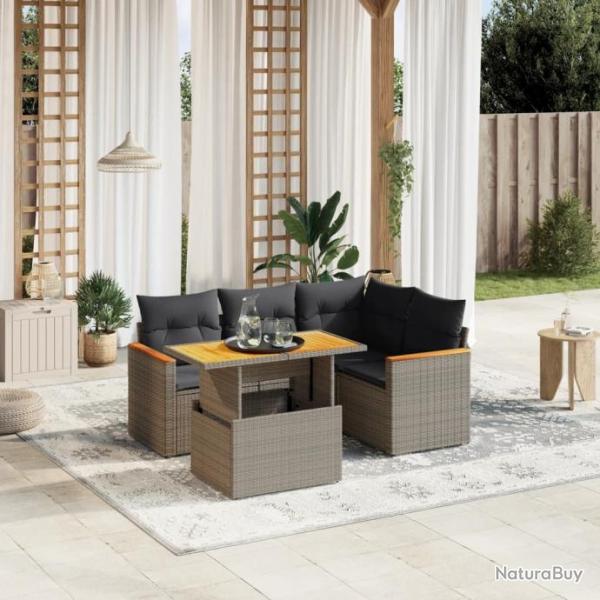 Salon de jardin 5 pcs avec coussins gris rsine tresse