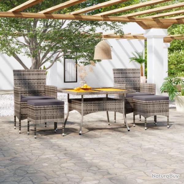 Ensemble  dner de jardin 5 pcs Rsine tresse et acacia Gris