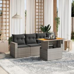 Salon de jardin 5 pcs avec coussins gris résine tressée