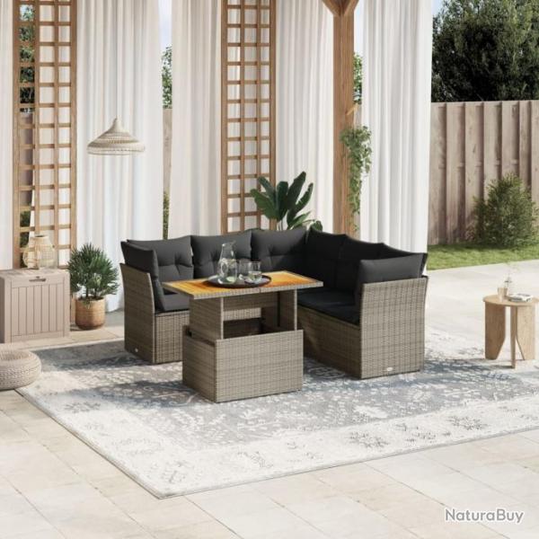 Salon de jardin 5 pcs avec coussins gris rsine tresse