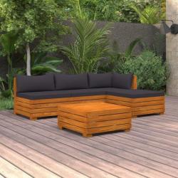 Salon de jardin 5 pcs avec coussins Bois d'acacia solide