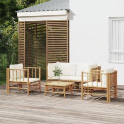 Salon de jardin 5 pcs avec coussins blanc crème bambou