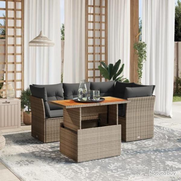 Salon de jardin 5 pcs avec coussins gris rsine tresse