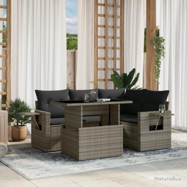 Salon de jardin 5 pcs avec coussins gris rsine tresse