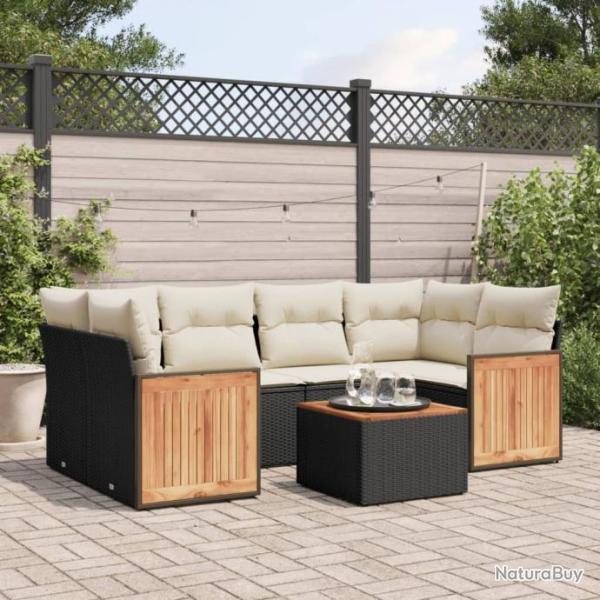 Salon de jardin 7 pcs avec coussins noir rsine tresse