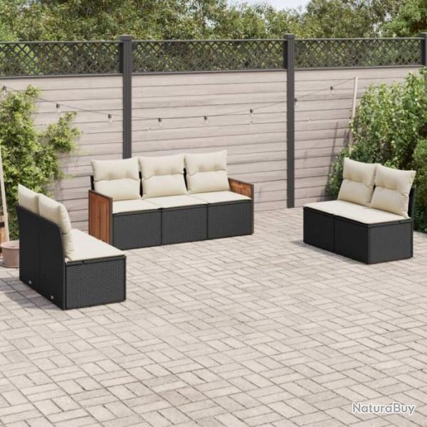 Salon de jardin 7 pcs avec coussins noir rsine tresse