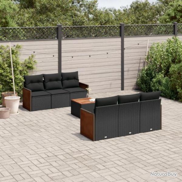 Salon de jardin 7 pcs avec coussins noir rsine tresse